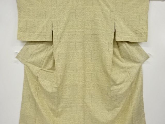 アンティーク　七宝に麻の葉模様織出手織り真綿紬着物